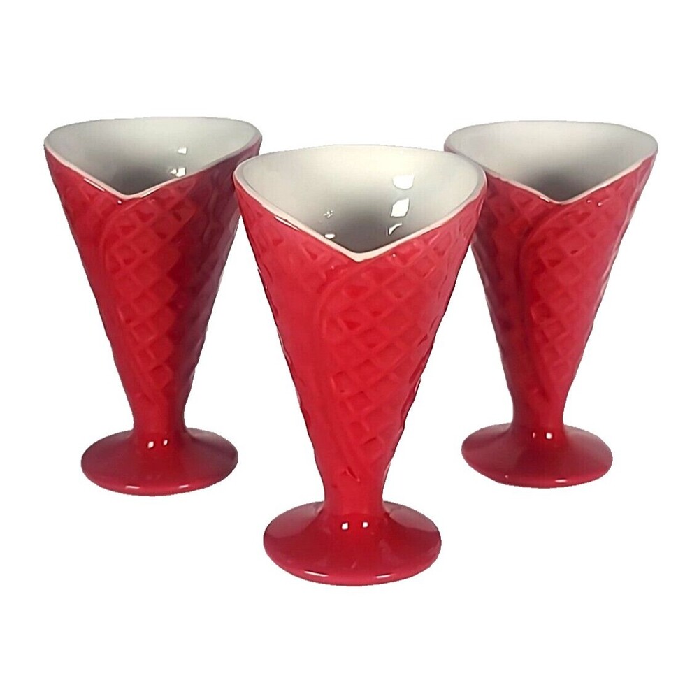Maxwell & Williams Red Waffle Cone Sunday Ice Cream Dish Bowls Set Of 3
